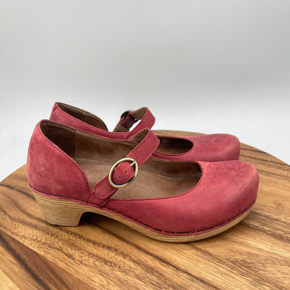 Dansko Shoes Womens 8.5 / 39 Missy Mary Jane Strap Heels Red Leather Casual